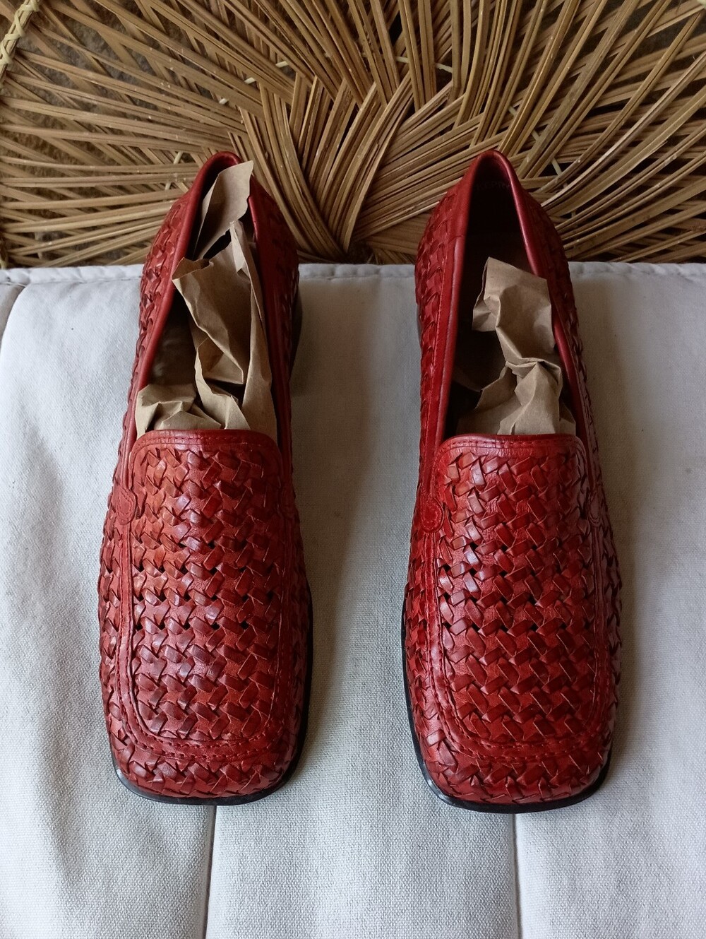 Apostrophe Women's Red Woven Leather Slip-On Loafers_9.5